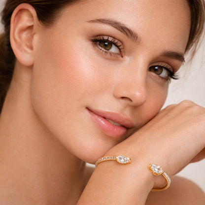 Marquise Diamond Open Cuff Bracelet in Gold Vermeil 925 Silver