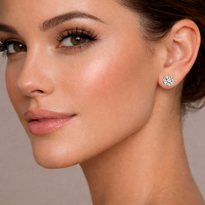 Floral Cluster Diamond Stud Earrings in White Gold – 0.92 Ct Total