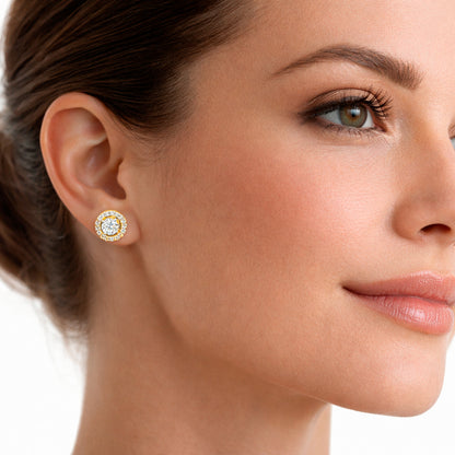 Gold Vermeil Halo Stud Earrings in 925 Silver