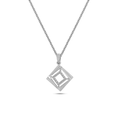 Lab Grown Diamond Square Pendant 0.17 CT in 925 Silvadium (Silver + Palladium), 3.12g – IGI Certified, Hallmarked, Elegant & Durable Everyday Jewelry with Lifetime Plating Warranty
