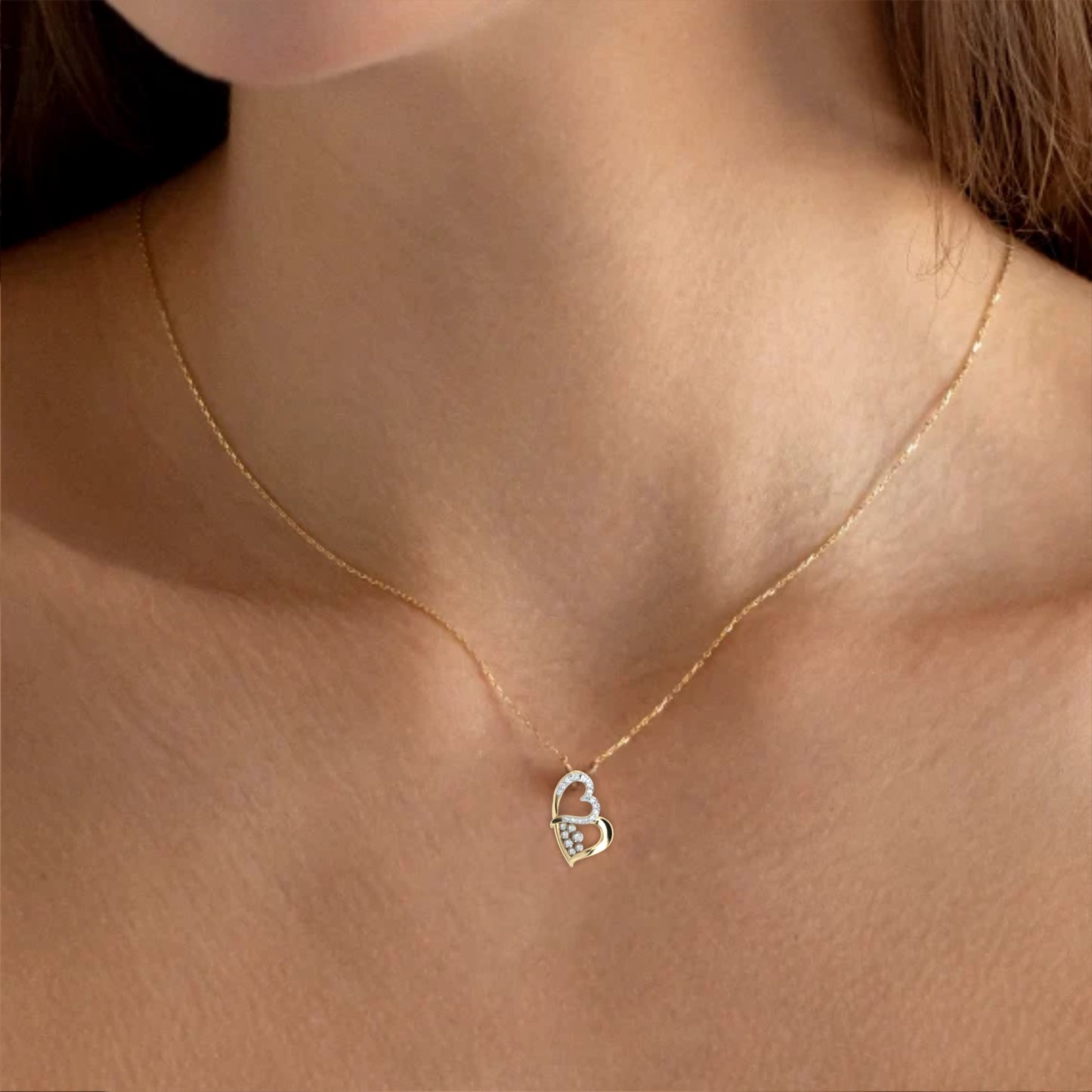 Modern Double Heart Design 0.36 Lab Grown Diamond Pendant in 3.98 Gold Setting (No Chain)