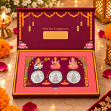 6 Gram 999 Pure Silver Trimurti Coin Gift Set | Lakshmi, Ganesha & Saraswati | Premium Festive Gift Box