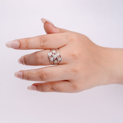 0.28 CT IGI Certified Round Cut Lab Grown Diamonds Ring in 92.5 Silver with Palladium (Silvadium) -   Multi-Row Statement Ring  for Women – Fine Jewelry Gift for Anniversary, Wedding, or Special Occasion