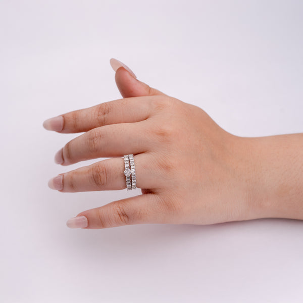 Lab Grown Diamond 0.47 CT IGI Certified Solitaire & Baguette Band Ring for Women in 925 Sterling Silver with Palladium – Modern Engagement & Wedding Jewelry – Hallmarked & Gift-Ready