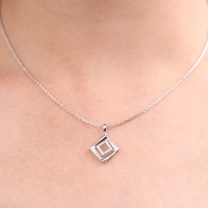 Lab Grown Diamond Square Pendant 0.17 CT in 925 Silvadium (Silver + Palladium), 3.12g – IGI Certified, Hallmarked, Elegant & Durable Everyday Jewelry with Lifetime Plating Warranty