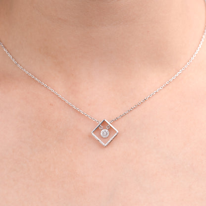 Floating Diamond Circle Pendant in Geometric Frame | 0.11 Ct | 2.8 g | 925 Silver & Palladium| IGI Certified & Hallmarked