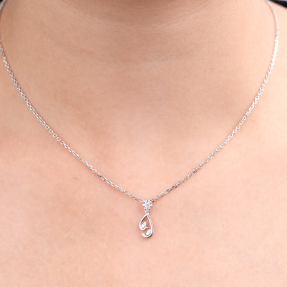 925 Silver & Palladium Tear-Drop Diamond Pendant Necklace | Elegant Floral Twist Design | 0.09 Ct | 2.49 g | IGI Certified & Hallmarked