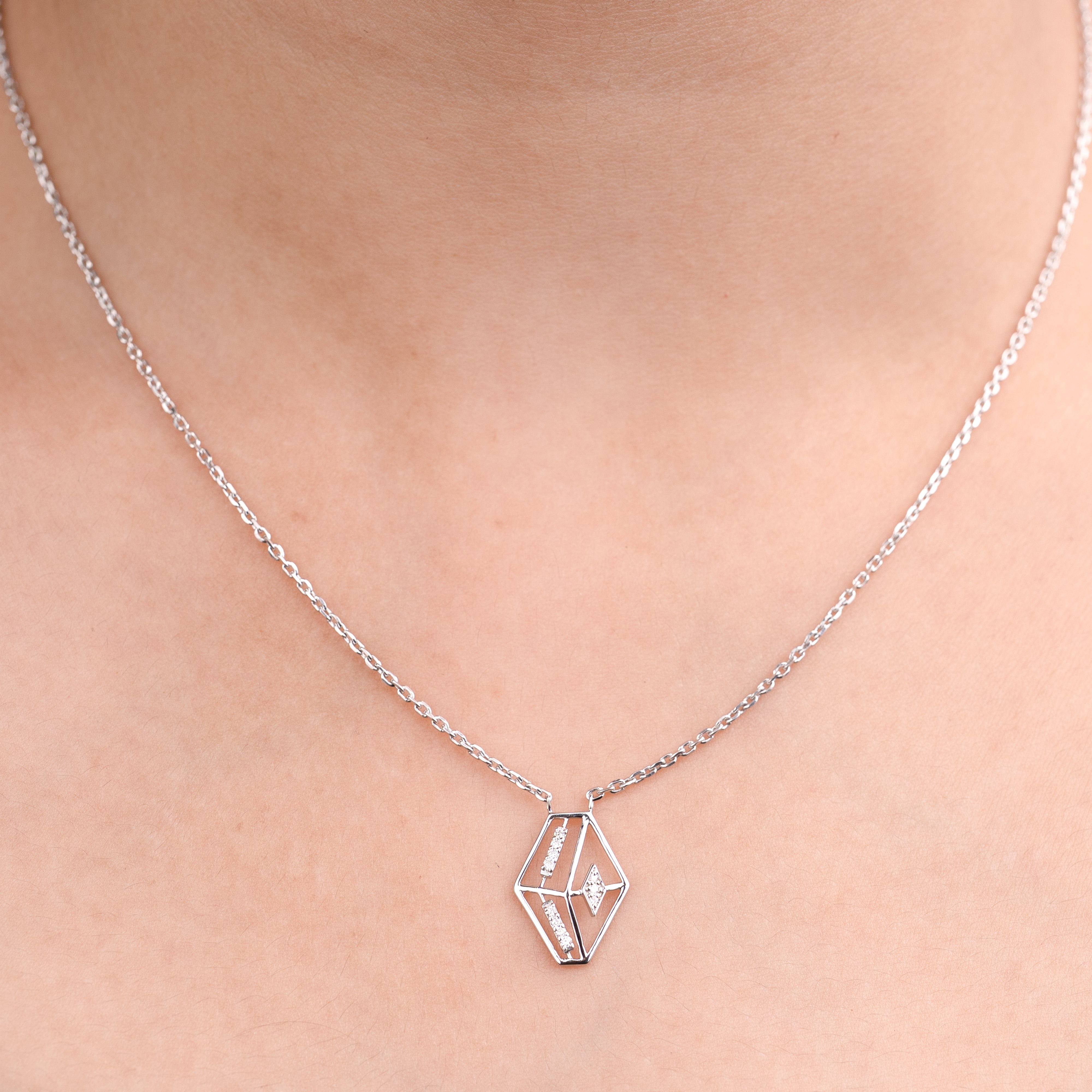 Modern Geometric Lab-Grown Diamond Pendant in 92.5 Silvadium – 0.04 Ct, 2.66 g | IGI  Certified Minimalist Jewelry