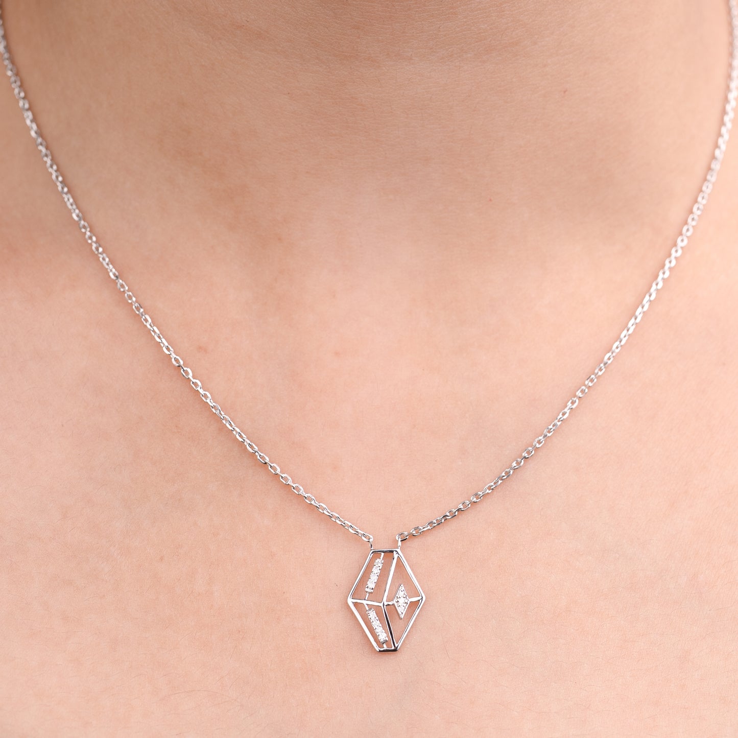 Modern Geometric Lab-Grown Diamond Pendant in 92.5 Silvadium – 0.04 Ct, 2.66 g | IGI  Certified Minimalist Jewelry