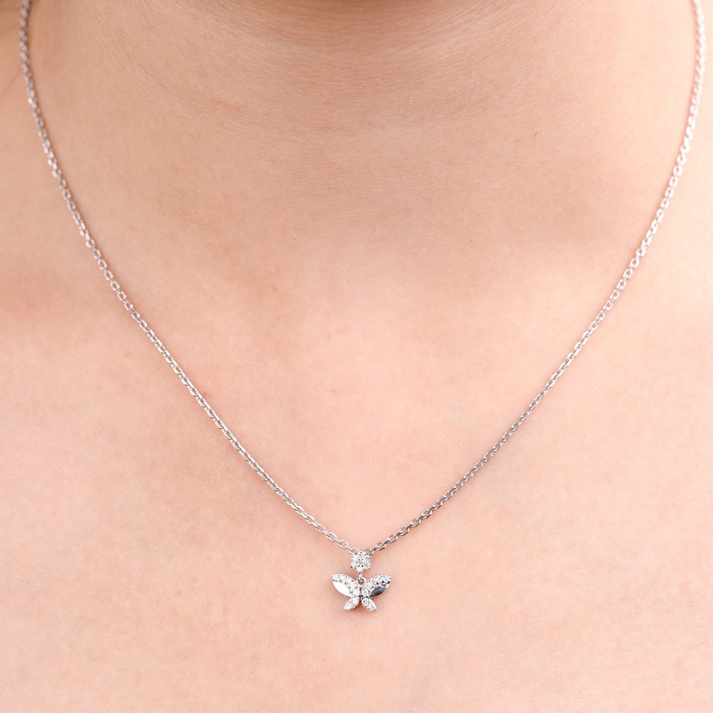 Butterfly Sparkle Lab Grown Diamond Pendant in 92.5 Silvadium – 0.13 Ct, 2.57 g | IGI Certified & Hallmarked