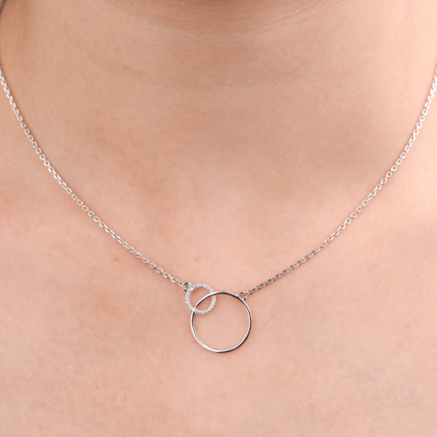 Minimalist Dual Circle Diamond Pendant in 92.5 Silvadium Silver, 0.06 ct, 2.59 g | IGI Certified & Hallmarked
