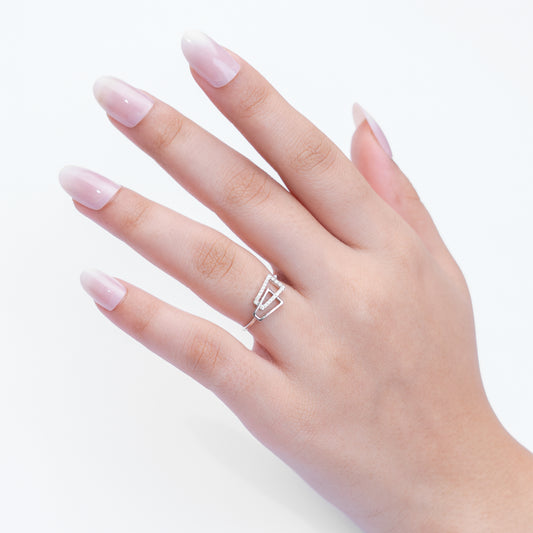 0.11 CT, VS1 IGI Certified Lab Grown Diamond Geometric Open Frame Ring in 92.5 Silver with Palladium (Silvadium) - Elegant and Modern Minimalis Ring By New Age Diamonds