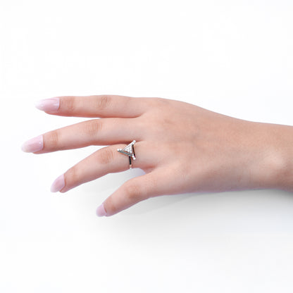 Lab Grown Diamond Geometric Triangle Ring in 925 Silver + Palladium (Silvadium), 0.19 CT, VS1 IGI Certified  Modern Minimalist Butterfly Design for Girls and Women, Hallmarked & Gift-Ready