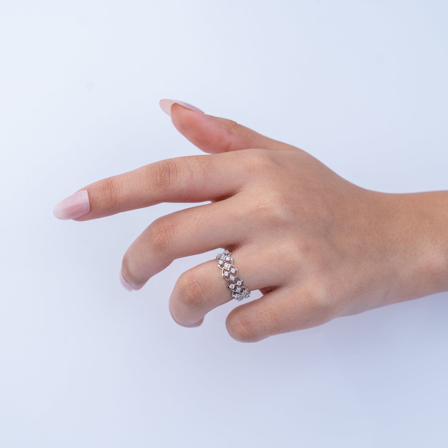 925 Silver & Palladium Designer Lab Diamond  Intricate Geometric Ring, 0.25 ct, 3.1 g | Hallmarked & IGI Certified