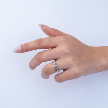 925 Silver & Palladium Designer Lab Diamond  Intricate Geometric Ring, 0.25 ct, 3.1 g | Hallmarked & IGI Certified