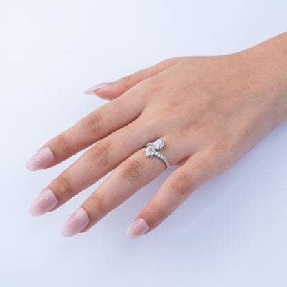 0.89 CT VS1 Eegant Double Marquise Halo Lab-Grown Diamond Ring in 1.93gm Silvadium (92.5 Silver + Palladium) | IGI Certified & Hallmarked