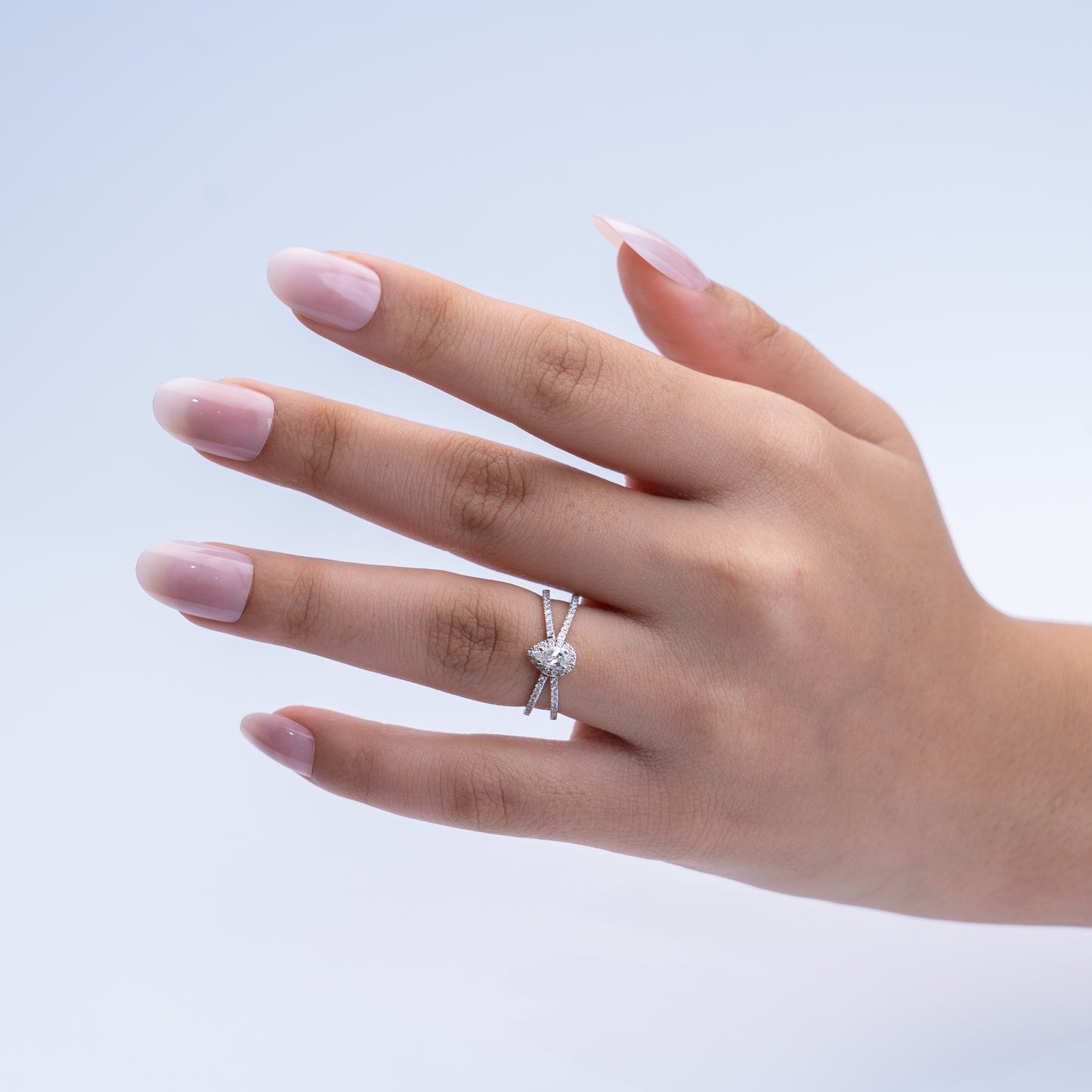 Pear Halo Double-Band Lab-Grown Diamond 0.65 Ct Ring in Silvadium (92.5 Silver + Palladium), 3.0 g, Hallmarked & IGI Certified: