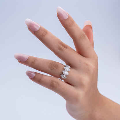 1.37 CT VS1 Four-Marquise Halo Lab-Grown Diamond Ring in 2.59gm Silvadium (92.5 Silver + Palladium) | Hallmarked & IGI Certified | New Age Diamond