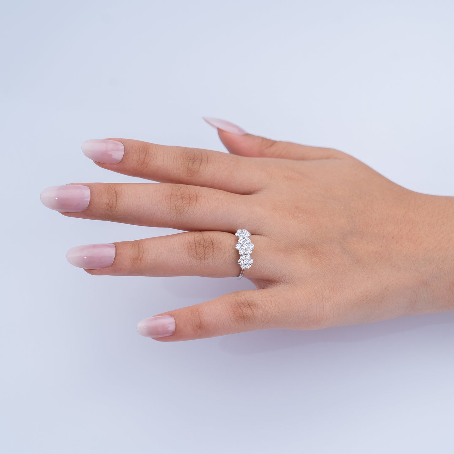 Triple Floral Cluster Lab-Grown Diamond Ring in Silvadium 1.05 Ct, 3.0 g, 925 Hallmared and IGI Certified