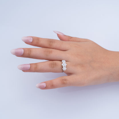 Triple Floral Cluster Lab-Grown Diamond Ring in Silvadium 1.05 Ct, 3.0 g, 925 Hallmared and IGI Certified