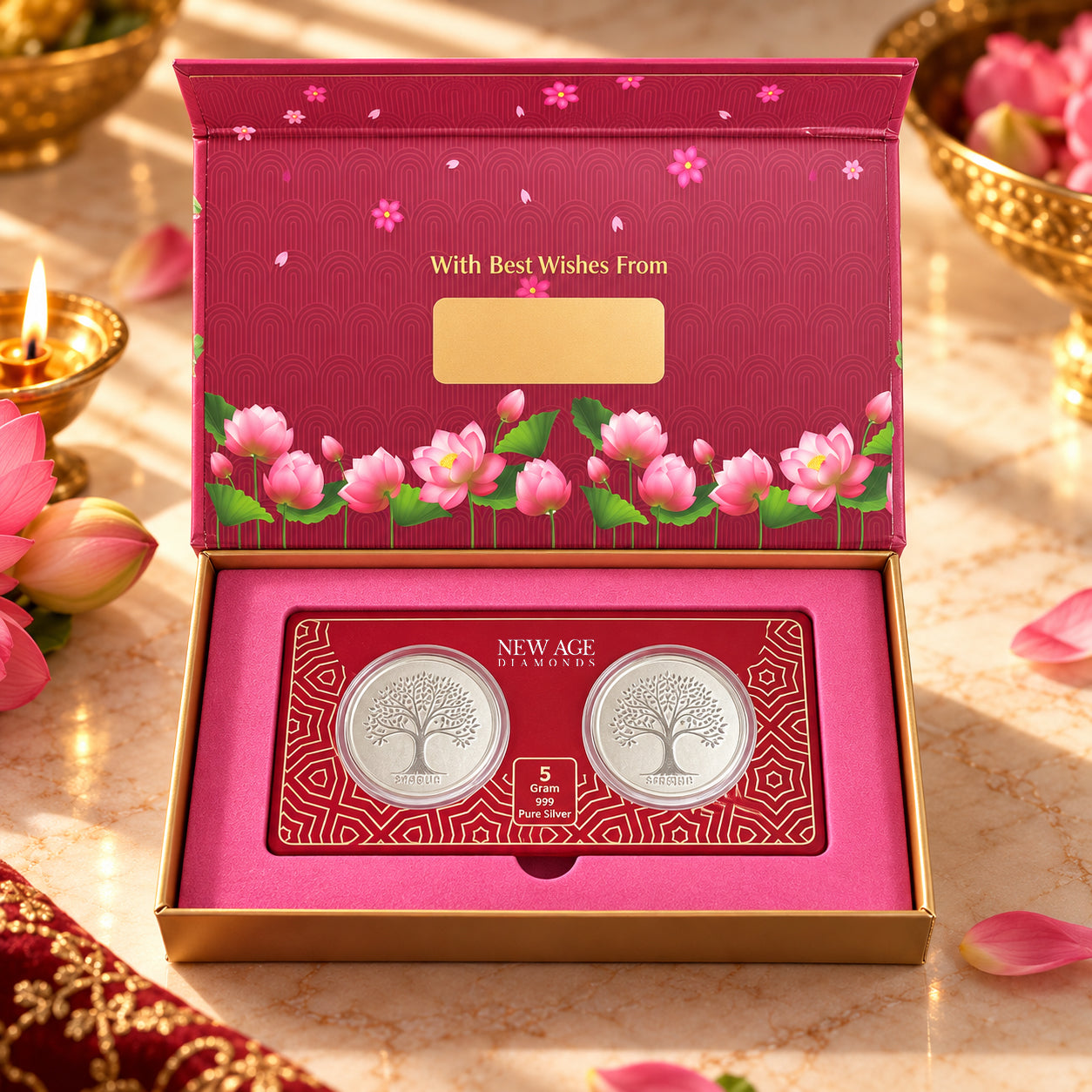 5 Gram 999 Pure Silver Tree of Life Coin Gift Set | Premium Shagun Gift