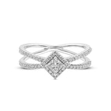 Lab Grown Diamond 0.45 CT IGI Certified Princess Cut in 925 Silver with Palladium Ring – Modern Minimalist Design for Women, Hallmarked & Halo Princess Cut, Double Band Modern Ring