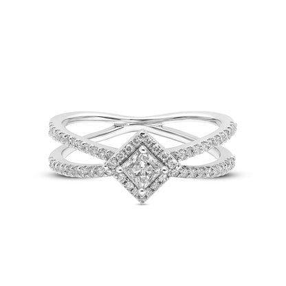 Lab Grown Diamond 0.45 CT IGI Certified Princess Cut in 925 Silver with Palladium Ring – Modern Minimalist Design for Women, Hallmarked & Halo Princess Cut, Double Band Modern Ring