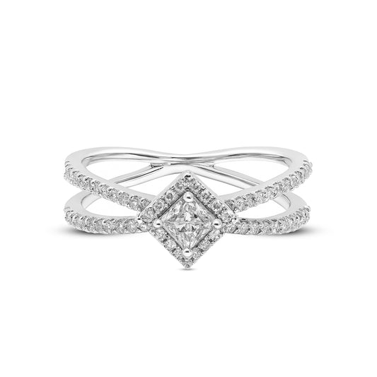 Lab Grown Diamond 0.45 CT IGI Certified Princess Cut in 925 Silver with Palladium Ring – Modern Minimalist Design for Women, Hallmarked & Halo Princess Cut, Double Band Modern Ring