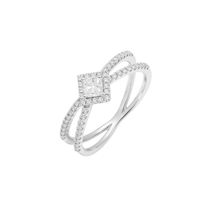 Lab Grown Diamond 0.45 CT IGI Certified Princess Cut in 925 Silver with Palladium Ring – Modern Minimalist Design for Women, Hallmarked & Halo Princess Cut, Double Band Modern Ring