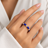 18KT Gold Vermeil Gold-Tone Blue Enamel Lab-Grown Diamond Ring