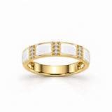 18KT Gold Vermeil Gold Band Ring with White Inlay and Diamond Accents