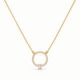 18KT Gold Vermeil Circle Halo Pendant Necklace with Emerald-Cut Stone