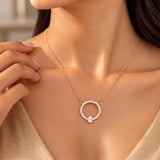 18KT Gold Vermeil Circle Halo Pendant Necklace with Pear-Cut Stone