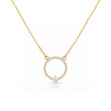 18KT Gold Vermeil Circle Halo Pendant Necklace with Pear-Cut Stone