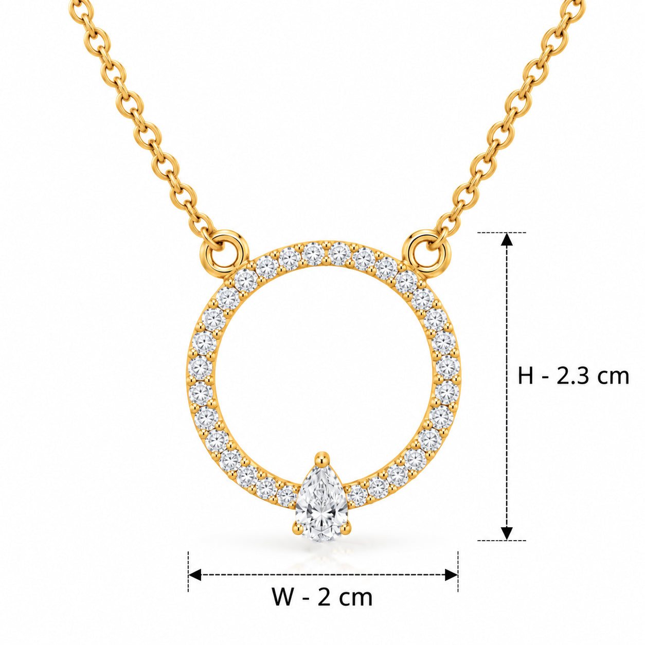18KT Gold Vermeil Circle Halo Pendant Necklace with Pear-Cut Stone