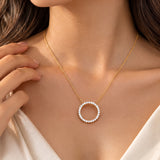 18KT Gold Vermeil Diamond Halo Circle Pendant Necklace
