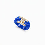 18KT Gold Vermeil Blue Enamel Lab-Grown Diamond Statement Ring with Gold-Tone Accents