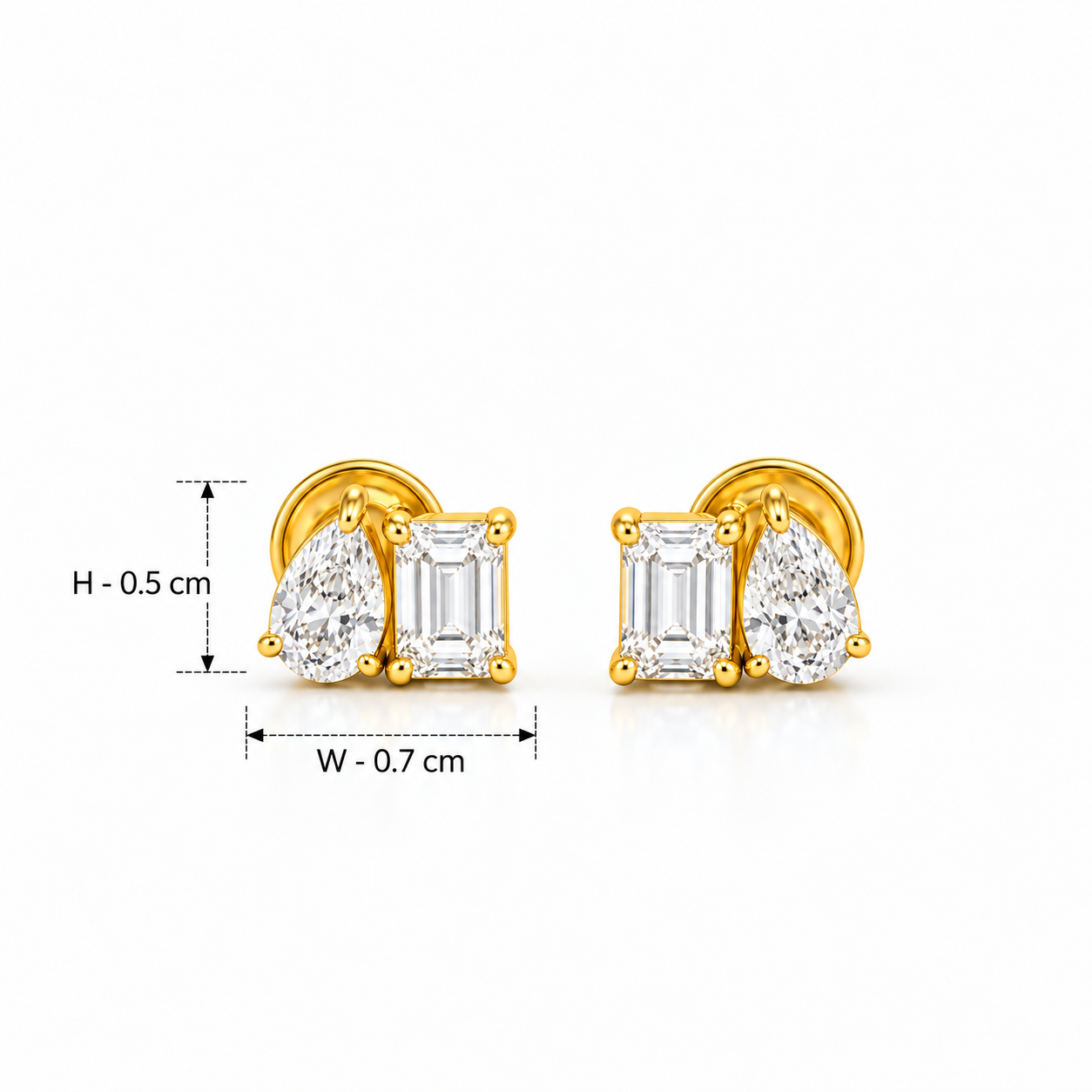 18KT Gold Vermeil Emerald-Cut & Pear-Cut Halo Stud Earrings