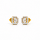 18KT Gold Vermeil Emerald-Cut Halo Diamond Stud Earrings