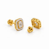 18KT Gold Vermeil Emerald-Cut Halo Diamond Stud Earrings