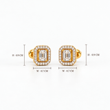 18KT Gold Vermeil Emerald-Cut Halo Diamond Stud Earrings