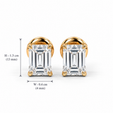 18KT Gold Vermeil Emerald-Cut Solitaire Stud Earrings for Women