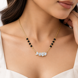 18KT Gold Vermeil Black Beaded Mangalsutra Necklace with Multi-Stone Pendant