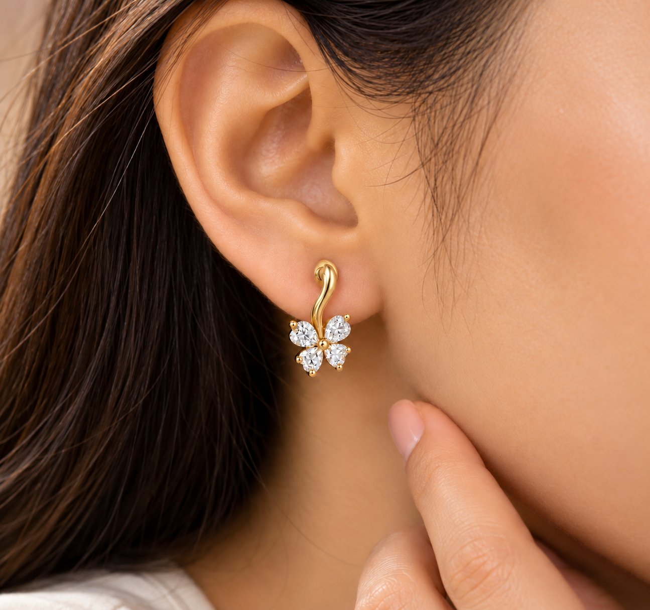18K Gold Vermeil Floral Lab-Grown Diamond Earrings