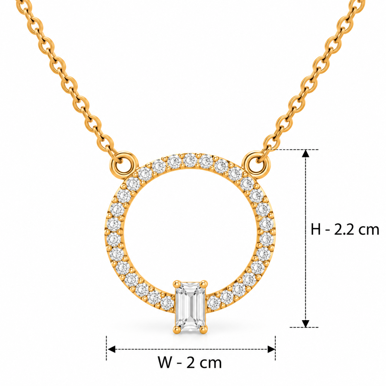 18KT Gold Vermeil Circle Halo Pendant Necklace with Emerald-Cut Stone
