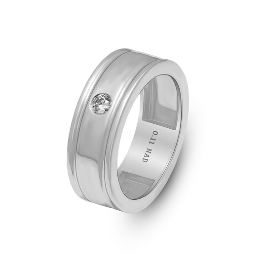 Lab Grown Diamond 0.11 CT IGI Certified Men’s Ring in 925 Silver with Palladium (Silvadium) – Modern Wedding Band with Diamond Accent, Hallmarked & Gift-Ready