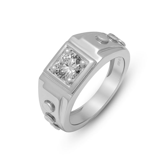 Men’s Lab Grown Diamond Ring 0.57 CT in 925 Sterling Silver with Palladium, 3.7gms | Certified Solitaire Engagement Band | Hallmarked & Lifetime Plating | By New Age Diamonds