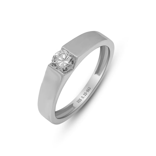 Men’s Solitaire Lab Grown Diamond Ring 0.33 Ct in 925 Sterling Silver with Palladium | IGI Certified | Hallmarked | Engagement & Wedding Band | 2.44 gms | By New Age Diamonds