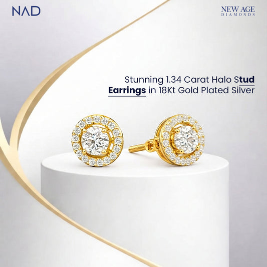 Gold Vermeil Halo Stud Earrings in 925 Silver