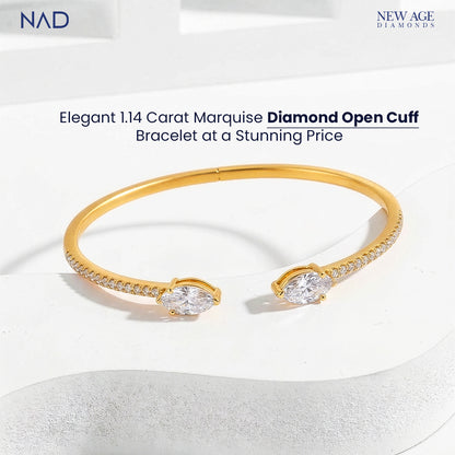 Marquise Diamond Open Cuff Bracelet in Gold Vermeil 925 Silver